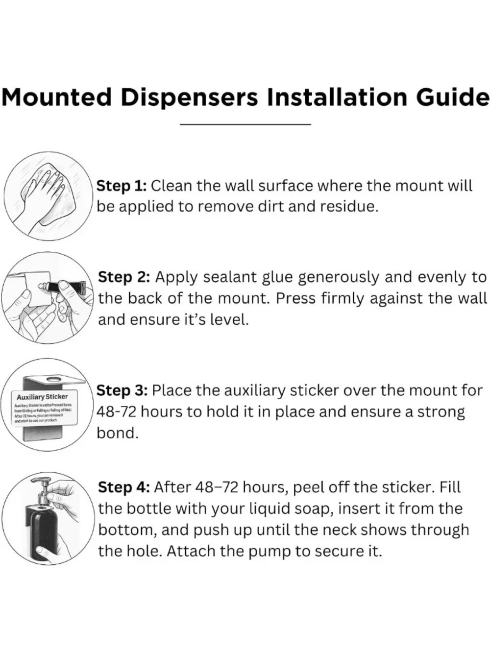 Wall-Mounted White Shampoo & Conditioner Dispenser Set - No Drill, Refillable 3